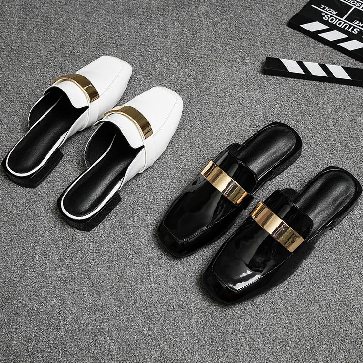 Metal buckle flat bottom 2024 new French style Baotou cool slippers for women with thick heels, Le Fu slippers, single_voghion.com