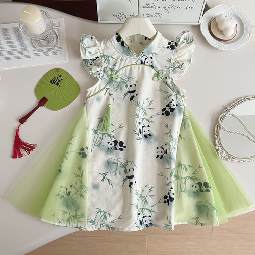 Girls' New Chinese Style Dress 2025 Cute and Stylish Princess Dress Baby Summer Chinese Style Cheongsam Dress Trendy