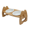 Pet bowl ceramic double bowl of neck, ceramic dog bowl cat bowl feed round pet solid wood bowl new model