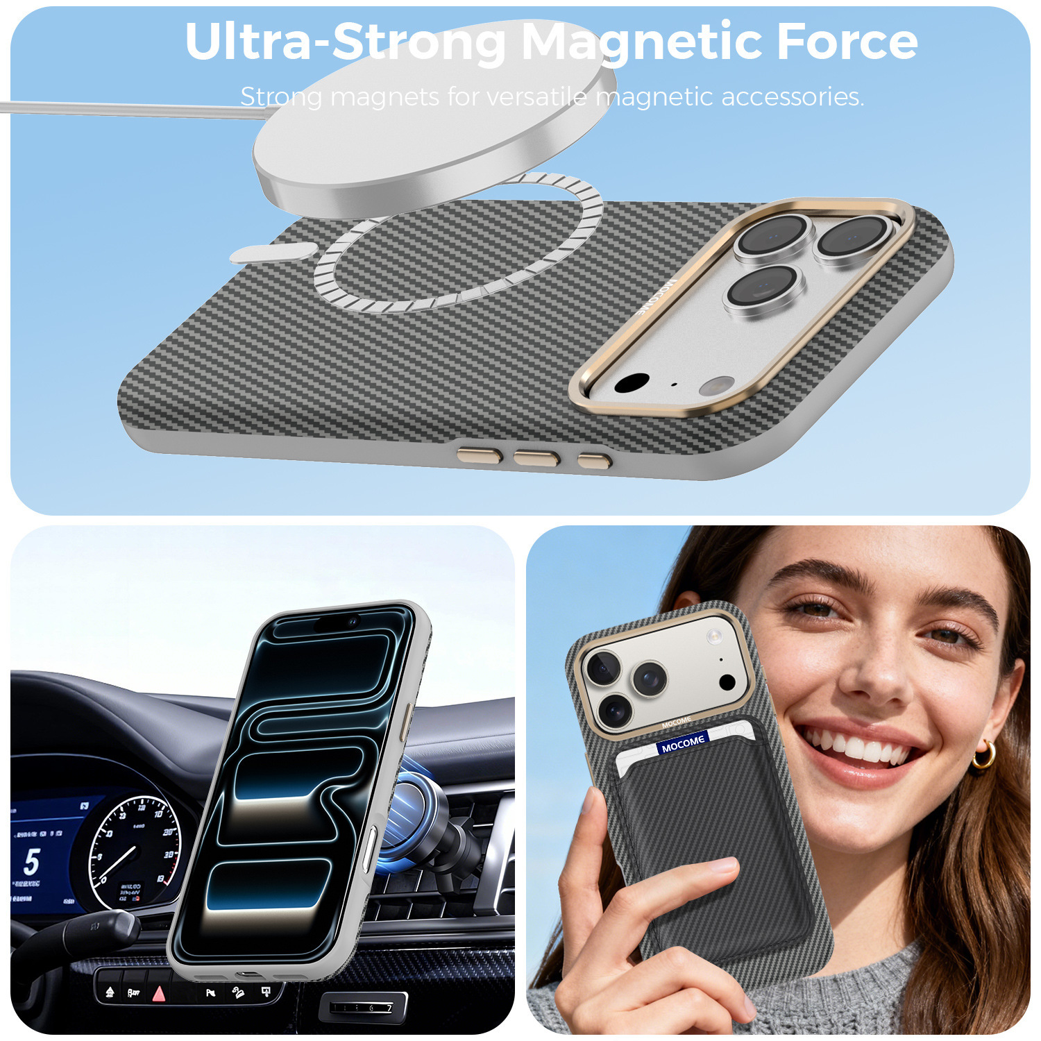 Ốp lưng iPhone chống sốc sợi Kevlar nam châm MagSafe vòng kim loại bảo vệ camera — Cam, Đen, Xám, Xanh đậm chi tiết 31