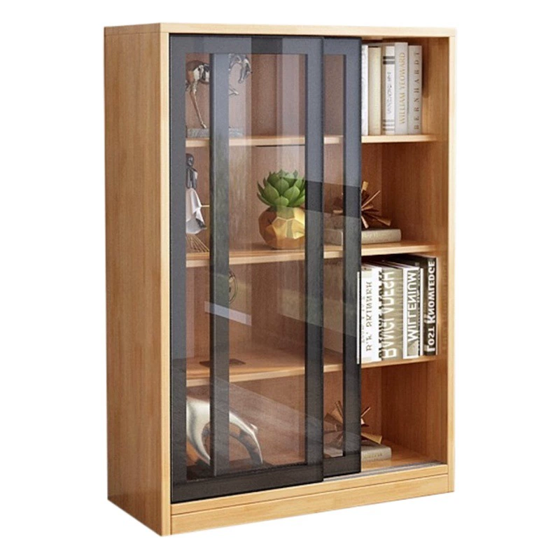 Новый напольный книжный шкаф из массива дерева 2024 года для дома, современный минималистичный книжный шкаф для гостиной и кабинета со стеклянными раздвижными дверями