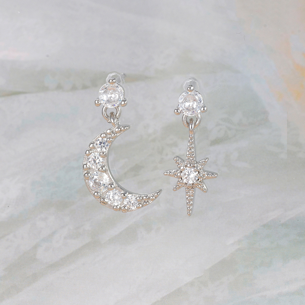 10g Weight 18K Gold Plated Plating Material Zircon Inlay Material Drop Earrings Classification 1 Pair Quantity Daily, Street Occasion Copper Material Star, Moon Pattern Women's Gender Asymmetrical, Plating, Inlay Design IG Style Style 1 Pair Ig Style Star Moon Asymmetrical Plating Inlay Copper Zircon 18k Gold Plated Drop Earrings 7