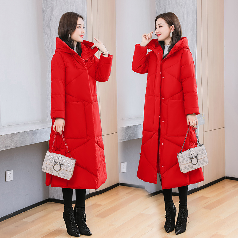 오버 더 니 다운 코튼 패딩 재킷 여성 동북 두꺼운 겨울 2021 새로운 한국 패션 후드 중간 길이 따뜻한 재킷