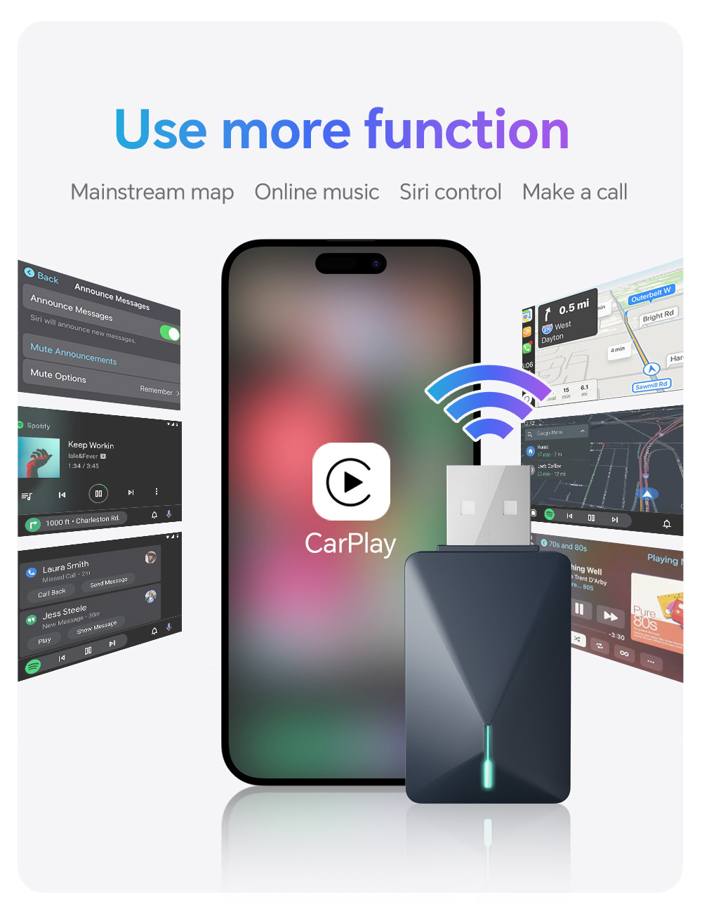 Wired to Wireless Apple Carplay Box Mini Plug-In Android Adapter Bluetooth Automatic Connection