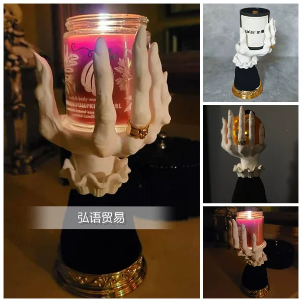 Cross-border new product witch hand candlestick resin ornaments joint hand tray crafts furniture desk decoration ready stock