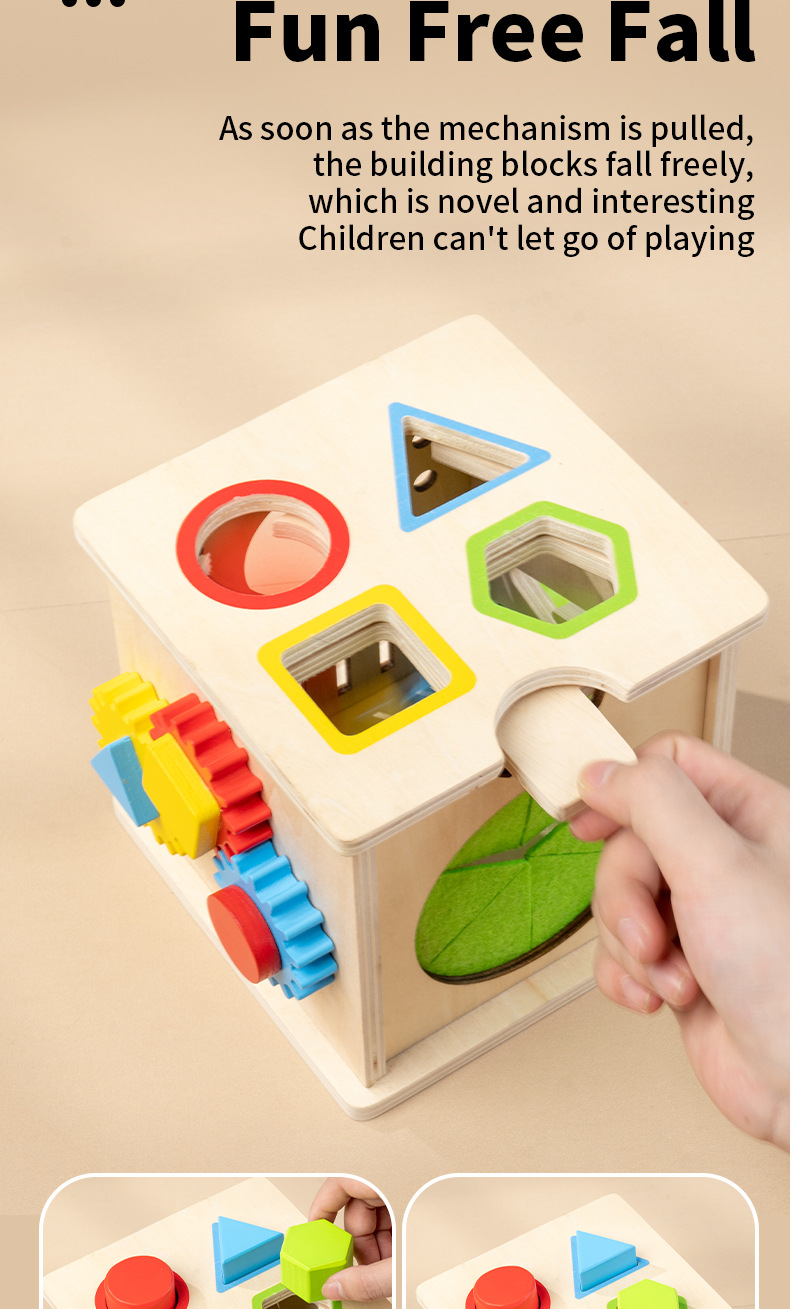 Sınır Ötesi Ahşap 8 İn 1 Montessori Erken Eğitim Kutu Şekil Renk Eşleştirme Madeni Para Atma Top Atma Eğitici Oyuncak Toptan