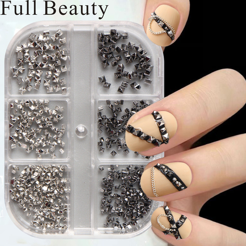 Cross-border new nail art jewelry 6 metal black silver rivet punk bullet nail jewelry wholesale nail