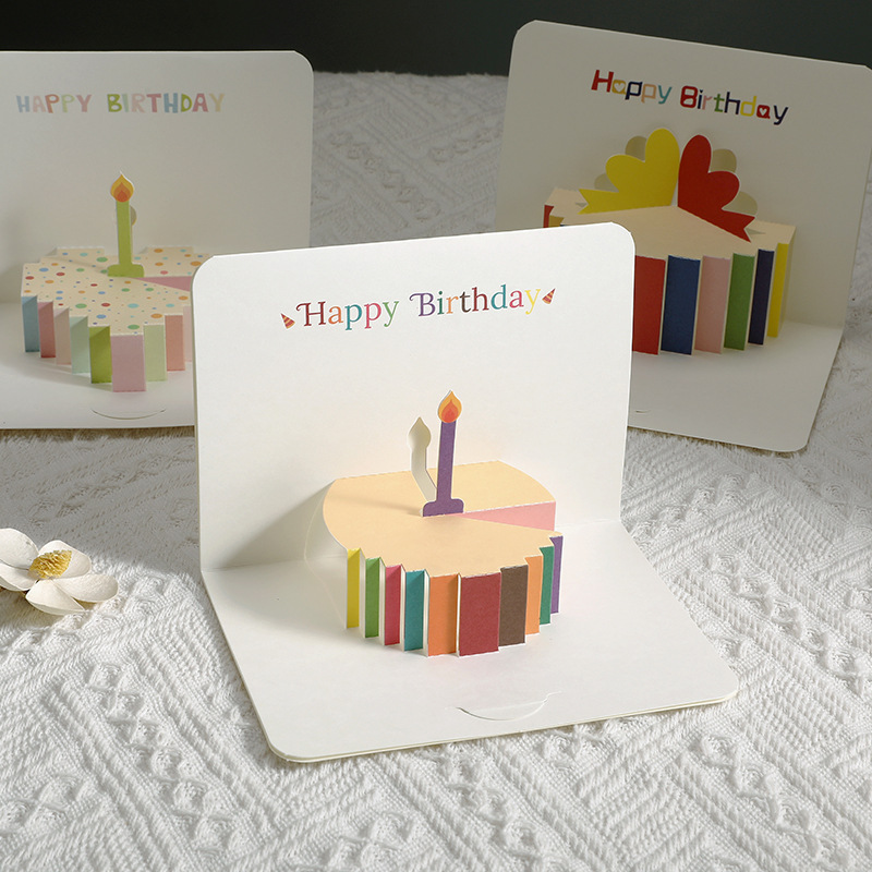 Three-dimensional 3d birthday greeting card creative advanced sense simple folding cake color cake blessing card cross-border wholesale