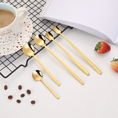 Stainless steel square head spoon with long handle, round coffee stirrer spoon, titanium gold promotional gift spoon, logo imprint available