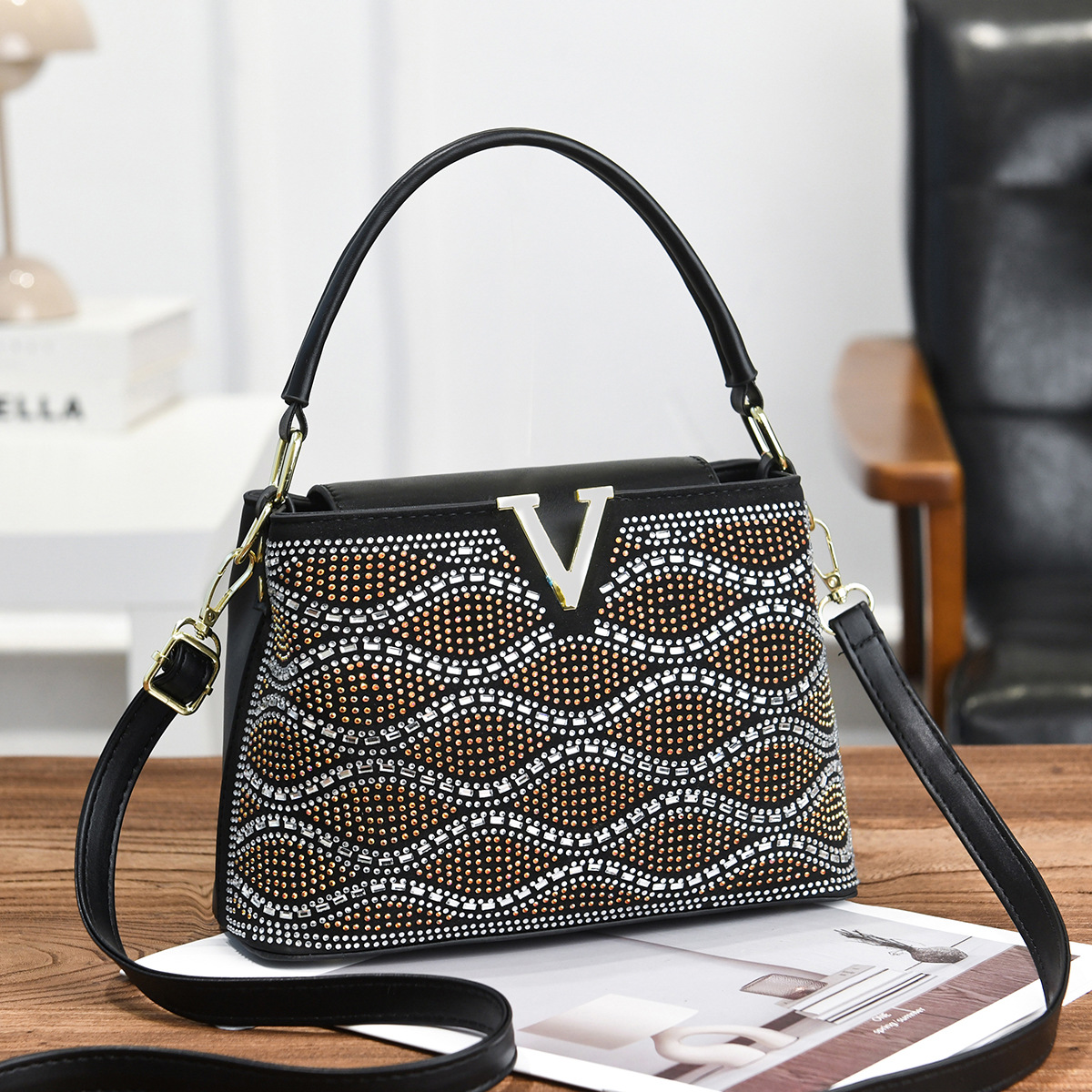 Bolso de mano a rayas universales, parche brillante, bolso de hombro universal, bolso de transporte casual de moda, bolsas transfronterizas