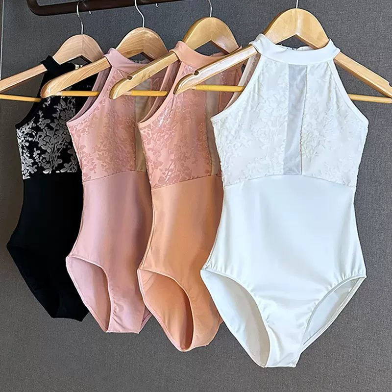 植绒体操服挂脖款芭蕾舞蹈服形体练功服连体空中瑜伽形体服基训服