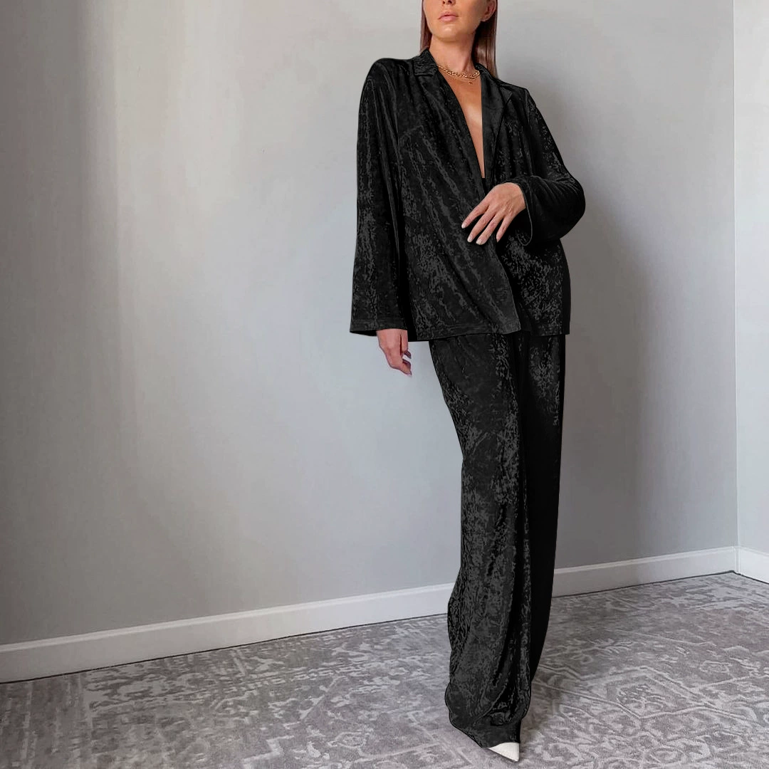 Summer velvet pajama set, long-sleeve, increased thickness, 95% polyester