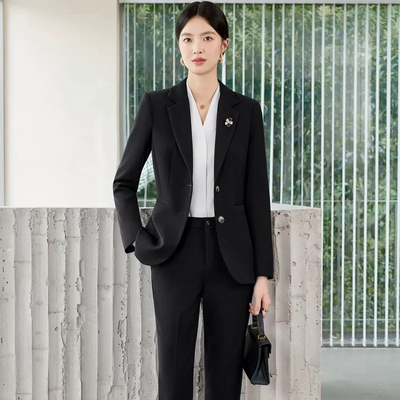 职业装西装套装女春秋大学生公考职场面试正装黑色西服外套工作服