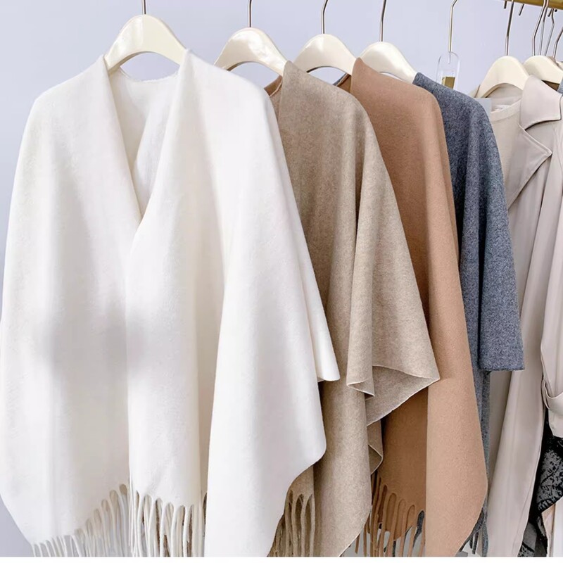 High-grade Solid Color Women's Cloak Thickened with Wool Large Shawl Poncho Winter Warm Shoulder Neck Scarf