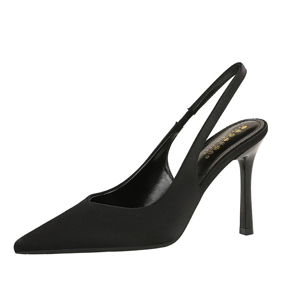 3526 European And American Style Sexy Pointed Toe High Heels Elegant Satin Shallow Mouth Single For Women Hollow Back_vogvips.com