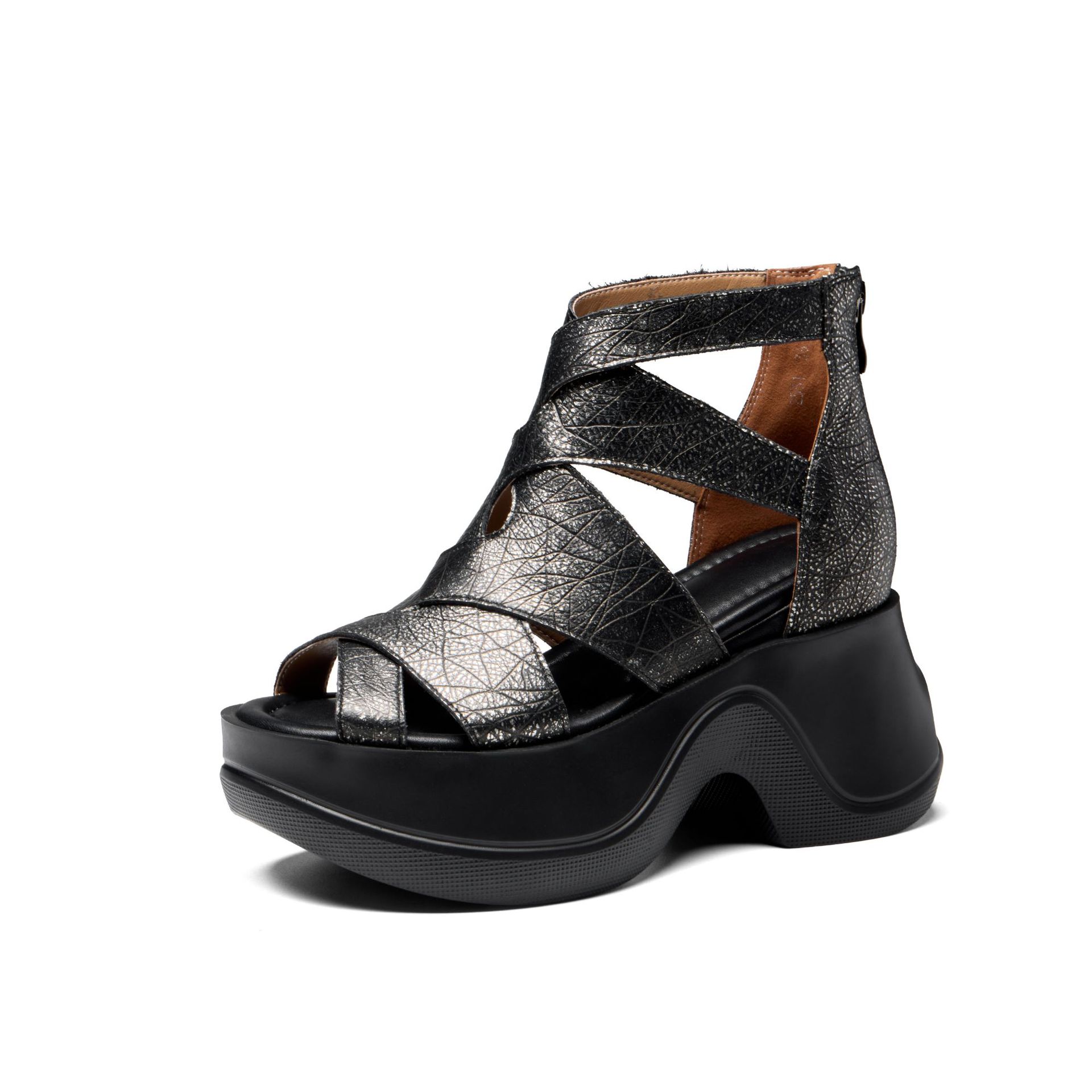 Sandal cao gót nữ đế xuồng hở mũi phong cách La Mã, gót 10 cm — màu đen, Vàng nhạt