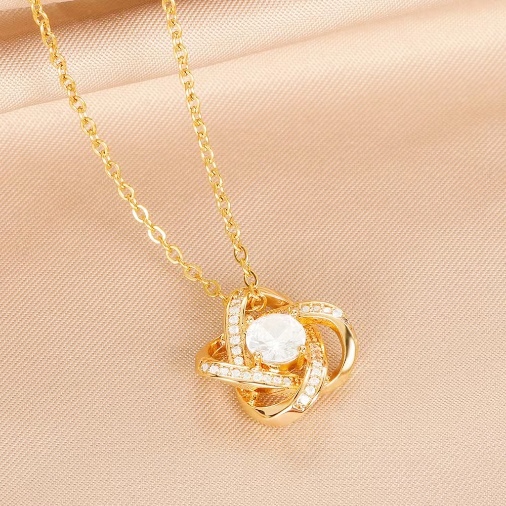 Volldiamant-Anhänger, ewiger Stern, Mutter-Mädchen-Geschenk, Kleeblatt-Halskette_voghion.com