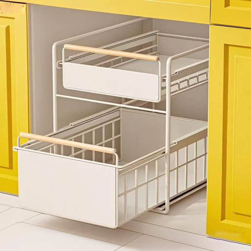 Carefully Selected Pull-Out Storage Rack for Kitchen, Double-Layer Under-Sink Storage Rack, Layered Countertop Spice Rack Storage in the Cabinet