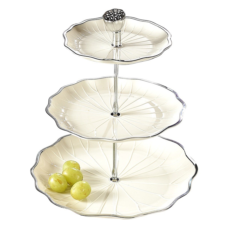 Plato de fruta de lujo ligero de alta gama hogar sala de estar mesa de café decoración recepción plato de dulces Placa de fruta de múltiples capas Placa de merienda