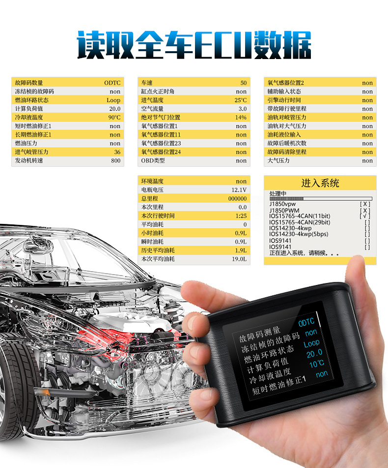 Weiying Intelligent Hud Head-Up Display Multifunctional Car High-Definition Lcd Instrument for Vehicle Obd Modification