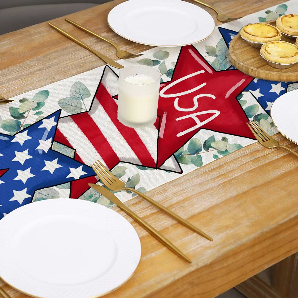2024 Nuevo Día DE LA Independencia camino de mesa de impresión Americana sala de estar comedor Decoración de mesa de tela Festival Decoración de mesa mantel image 3
