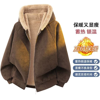 棉衣男美式重磅连帽PU皮外套冬季男装加厚保暖情侣皮衣男士棉服潮
