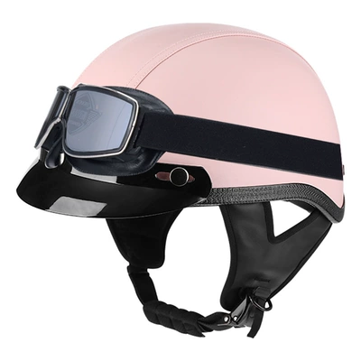 Motosiklet kaskı (dəbilqə) – half helmet safety helmet leather helmet - pink-leather-brim-square-vintage-mirror-m56-57cm