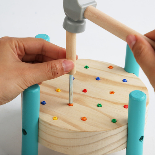 Wooden pile knocking Montessori teaching aids color recognition hand-eye coordination concentration training knocking table educational early education toys