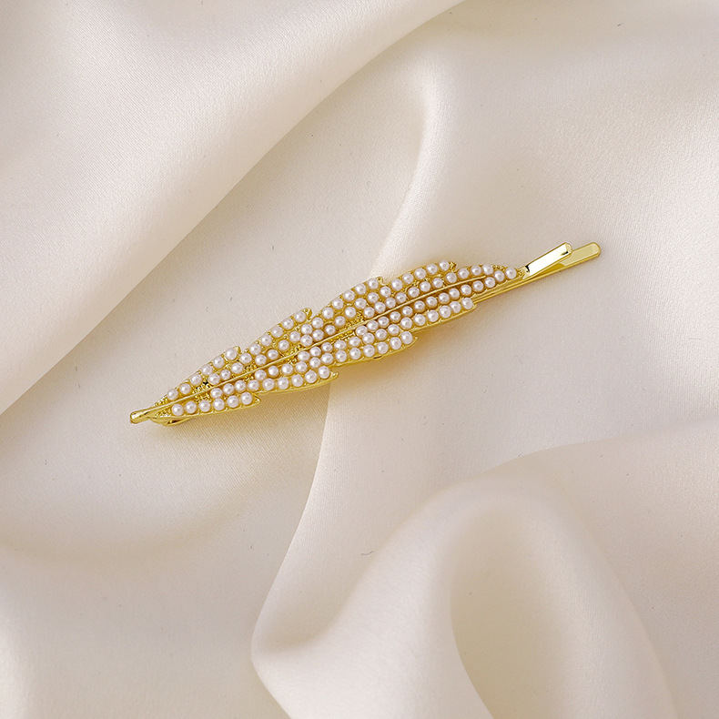 Fashion Feather Leaf Pearl Rhinestone Side Clip display picture 4