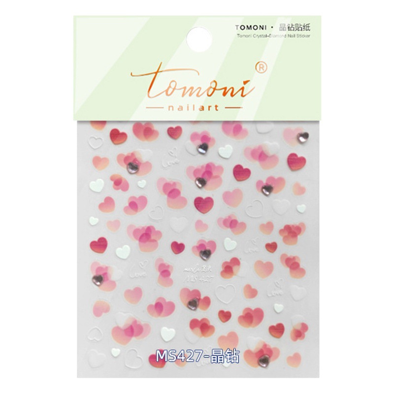 Pegatinas de uñas cristal diamante tridimensional alivio amor corazón-latiendo chica en línea estilo rojo dibujos animados helado rosa lindo pegatinas