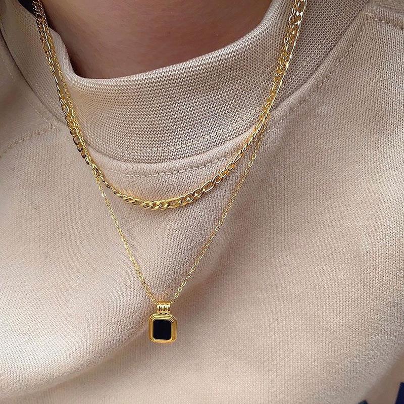 Street Occasion 201 Stainless Steel Material Fashion Square Titanium Steel Plating Layered Necklaces