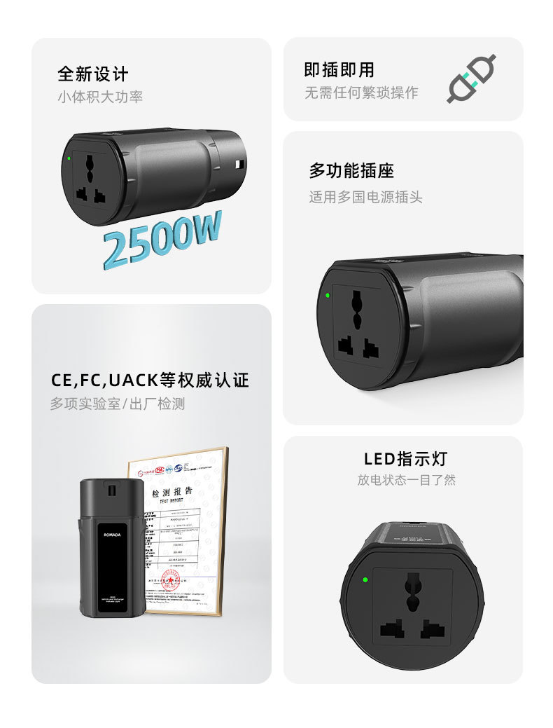 Powerhouse Factory Type2 European Standard Ac Discharger 2500W New Energy V2L Discharge Gun Exclusively for Cross-Border Supply