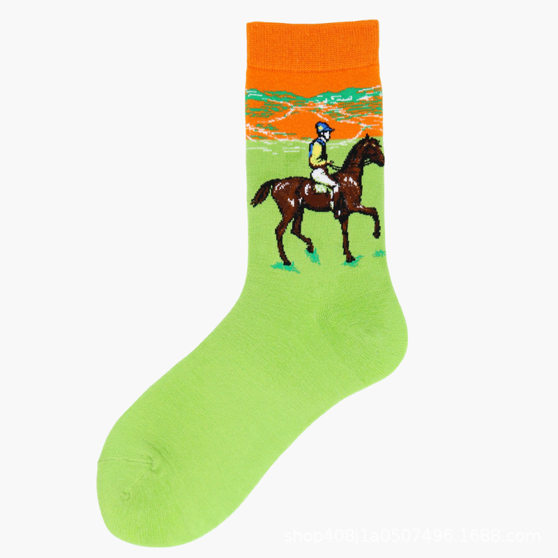 Calcetines de Comercio Exterior, Calcetines de Media Pantorrilla con Pintura al Óleo de Estilo Creativo Europeo y Americano, Calcetines Largos de Moda Transfronterizos, Calcetines de Algodón de Media Pantorrilla para Otoño e Invierno.