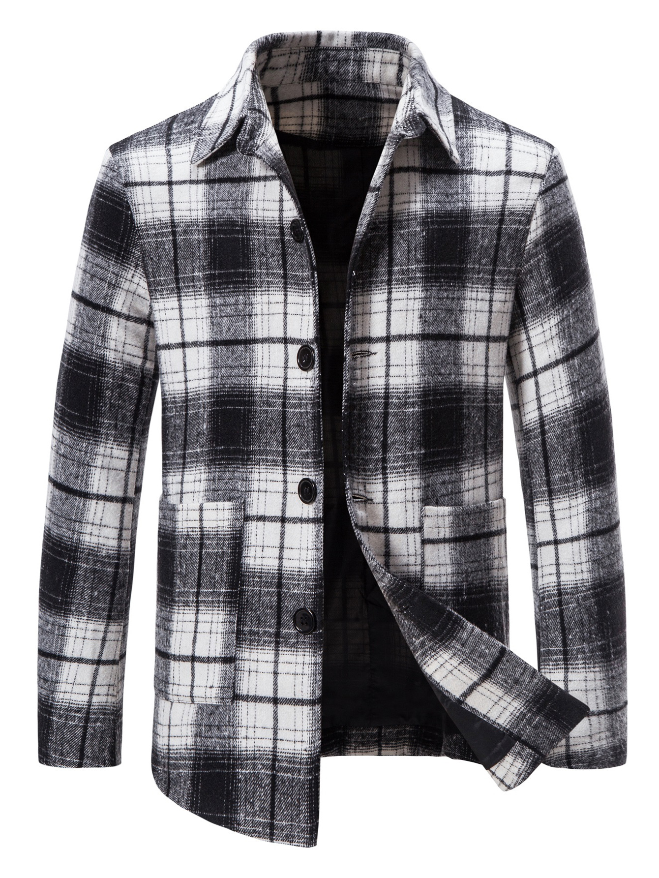 2021新款加厚青年单排扣男生秋季格子毛呢 男士休闲冬季格子