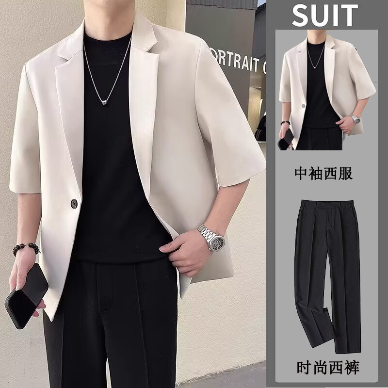 2025 Spring/Summer Korean Style Matching Set Half-Sleeve Blazer for Men, Large Size Loose Casual Short-Sleeve Suit 2025 Spring/Summer Korean Style Matching Set Half-Sleeve Blazer for Men, Large Size Loose Casual Short-Sleeve Suit