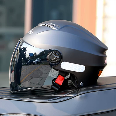 Summer Sun Protection Electric Scooter Motosiklet kaskı (dəbilqə) - matt-black-double-mirror-sunscreen-glasses-one-size-fits-all
