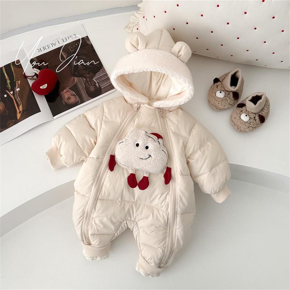 Nuevo Mono de Invierno 2025 Estilo Coreano con Diseño de Nube para Bebé, con Forro Polar y Relleno de Algodón, Elegante Traje de una Pieza para Niños