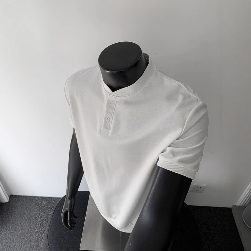 Summer Henry Collar Short-Sleeved T-Shirt Men's Cleanfit American Retro Simple Casual Loose Half-Sleeved Top