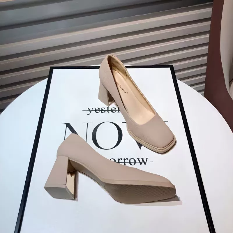 Ретро Мэри Джейн обувь женский 2024 новый корейский дикий мягкий кожаный квадратный голова на каблуке туфли на высоком каблуке черные рабочие туфли