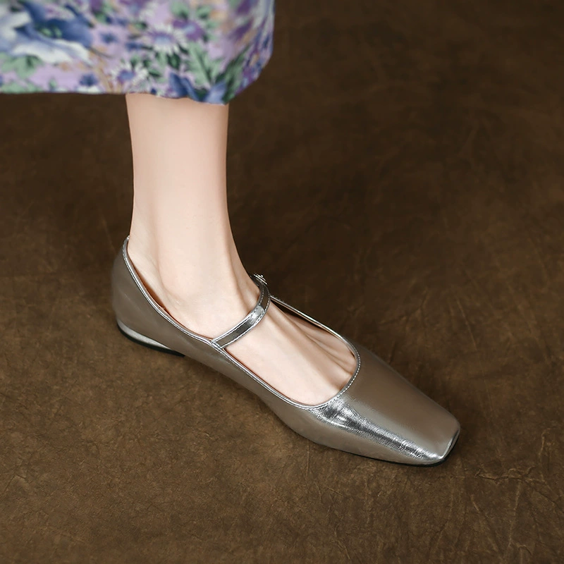 FairyWink девушка чувство ~! Французский Ретро Пряжка Квадратный Носок Мелкий Рот Серебряная Мэри Джейн Обувь Женщины