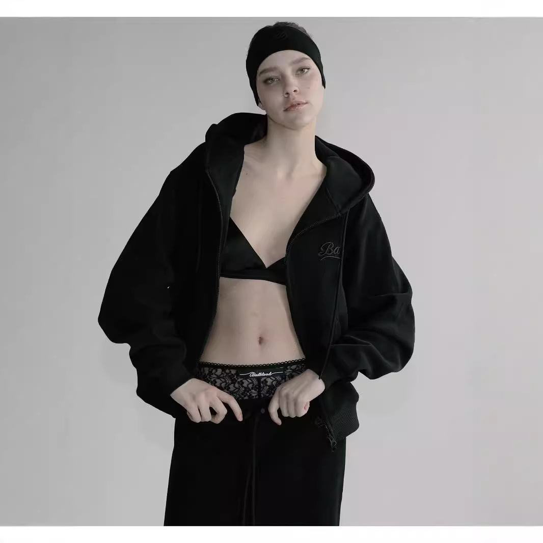 ファッションブランドのbadbloodアメリカ式の帽子付きの女性の通常のタイプの刺繍のファスナーの運動のカーディガンの上着