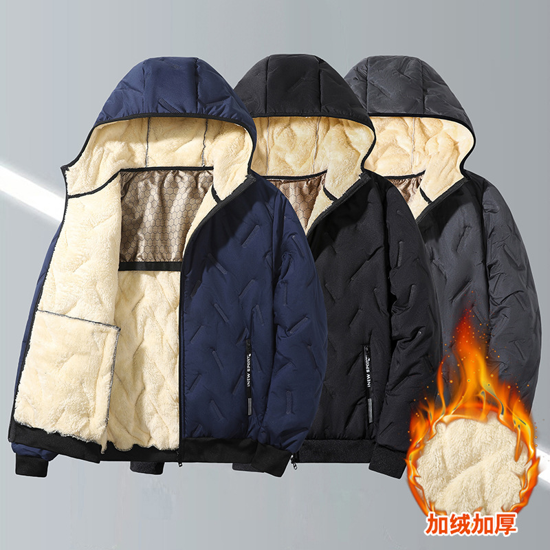 超声波棉服男石墨烯羊羔绒冬季加绒加厚连帽棉袄中年大码棉衣外套