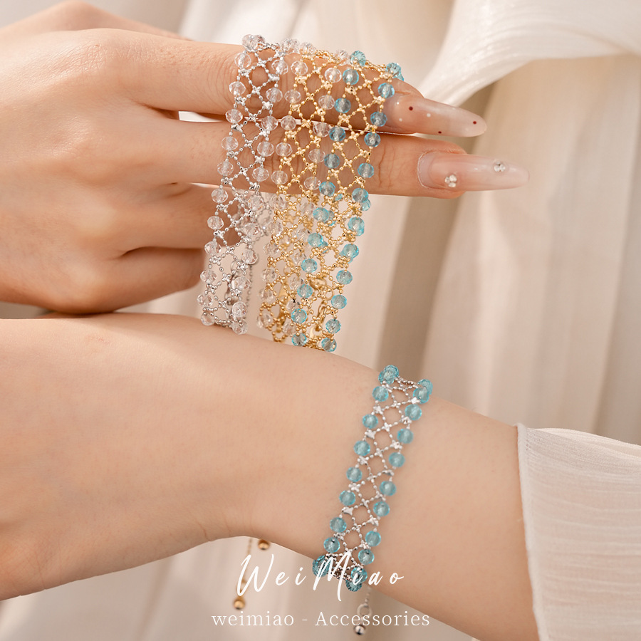 Pulseras de cuentas de vidrio redondas, pulseras de lujo ligeras, pulseras de alto nivel, pulseras pequeñas y frescas, joyas de moda versátiles.