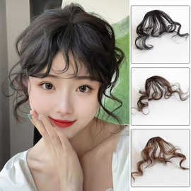 外贸羊毛卷刘海假发片女化纤机制前额发帘美拉德空气卷刘海片批发