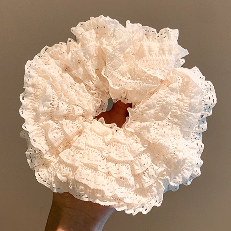 Primavera y verano, esbeltas nubes de color crema francesa de alta calidad, lazo para el cabello grande, cola de caballo, lazo de intestino grueso, tocado, flor para la cabeza
