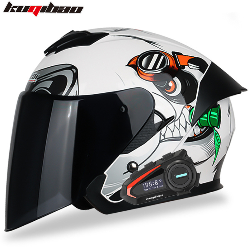 Coolqibao Dual-Lens Motorcycle Bluetooth Helmet, Half Helmet with Long Battery Life, Suitable for All Seasons, Semi-Covered Electric Vehicle Helmet