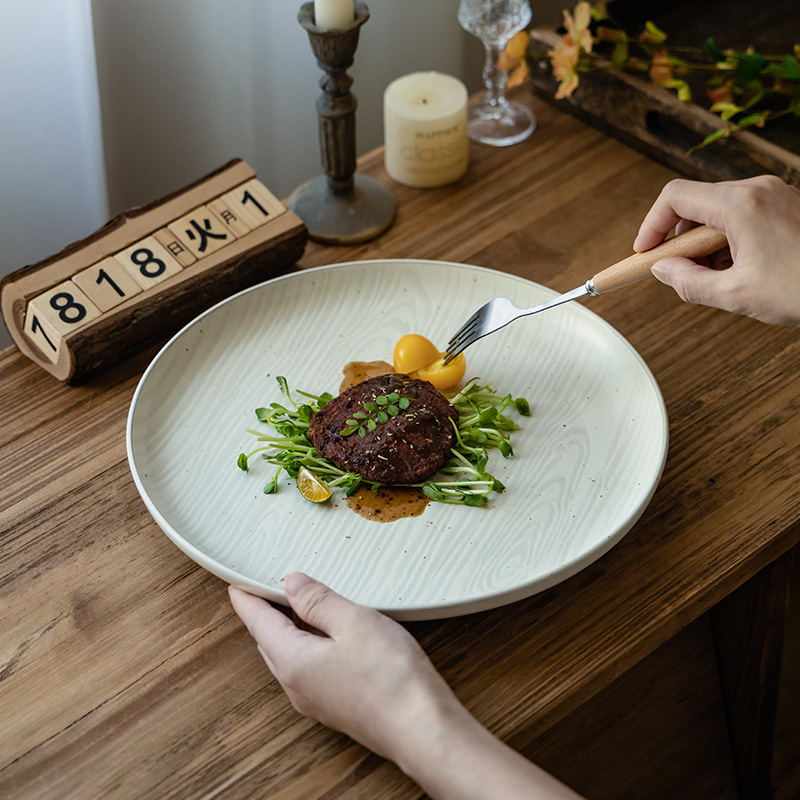 Plato de filete de cerámica retro plato de cena occidental 10 pulgadas plato de restaurante creativo de árbol plato de cena japonés