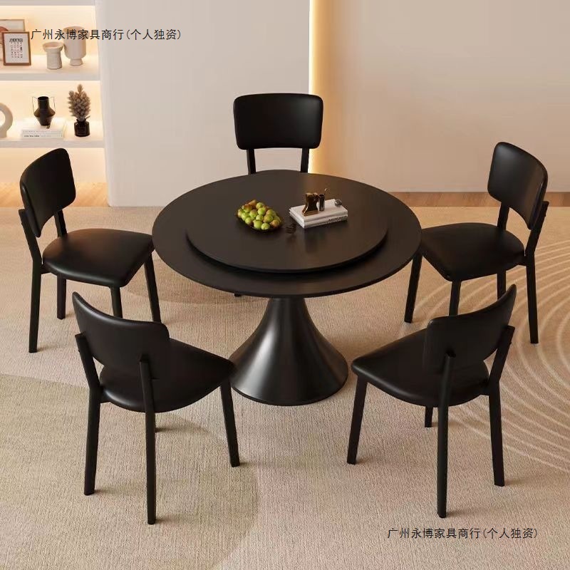 Italian Minimalist Small Apartment Modern Simple Round Table French Retro Round Pure White Slate Dining Table and Chairs Living Room