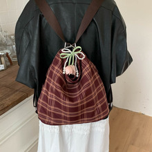 小众复古格纹托特包女韩系新款学院风通勤包休闲大容量双肩背包