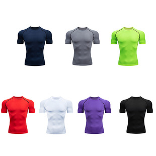Summer New T-Shirt Short-Sleeved Men's Fitness Sweat Suit High Elastic Tight Comfortable Quick-Drying Tight Sportswear Cross-Border